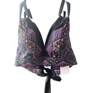 Swimsuits For All Padded Bikini Top – Size 12 Black Geometric